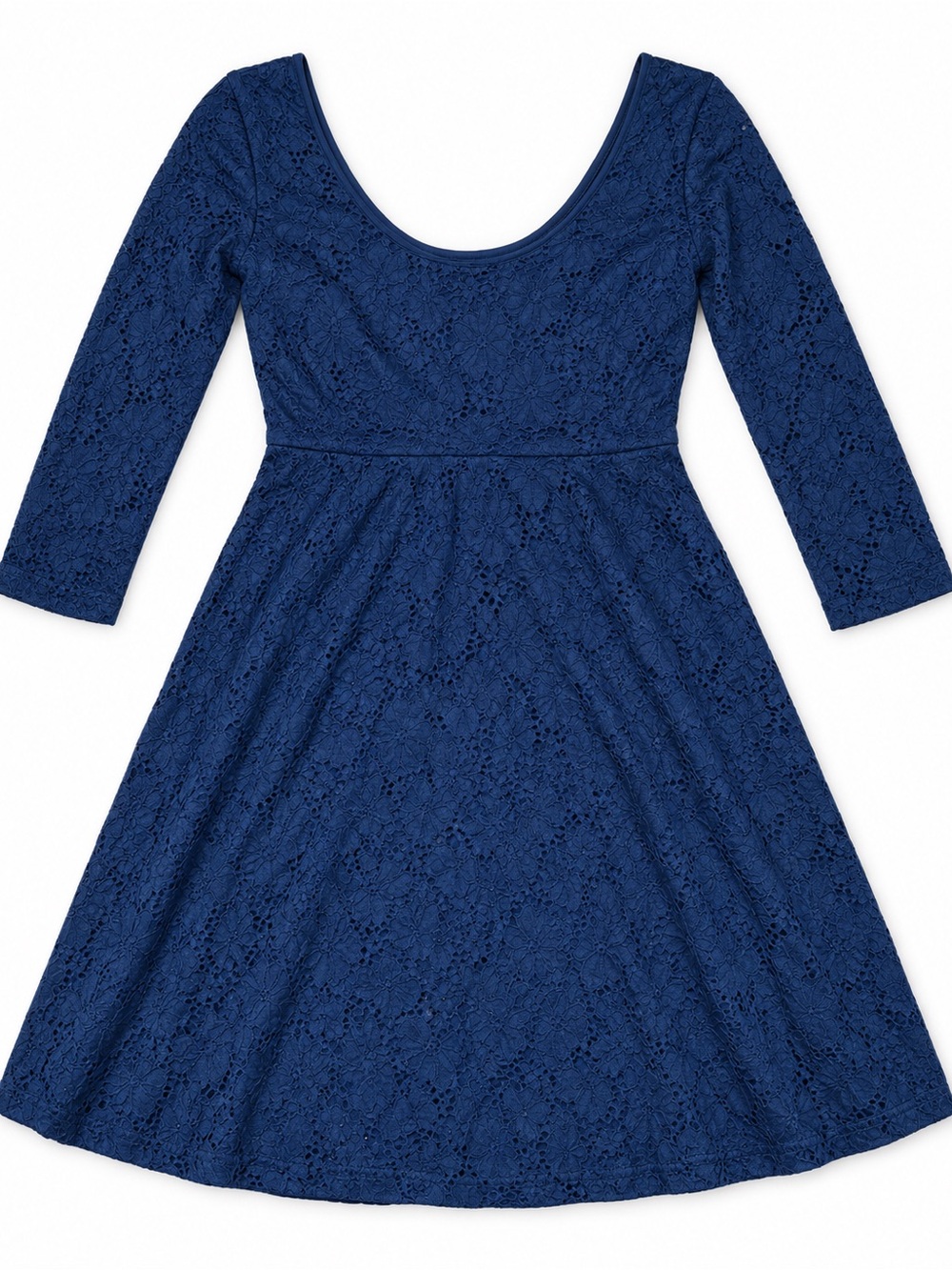 Navy Lace Long-Sleeve Fit & Flare Dress